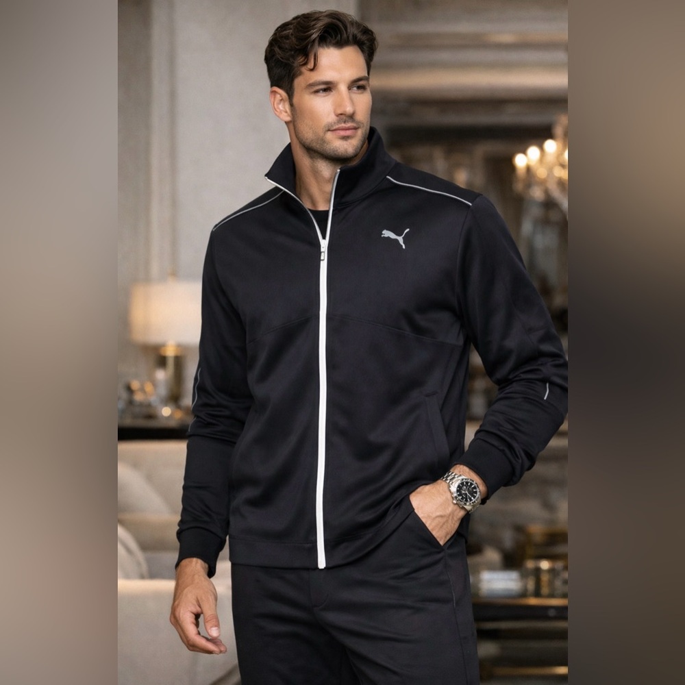 Puma Men's Black Performance Jacket with White Accents